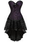 Lila 2PCS 1970er Steampunk Spitze Korsett & High-Low Rock