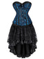 2PCS Blau 1970er Steampunk Spitze Korsett & High-Low Rock