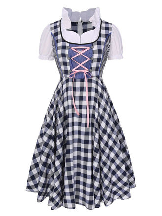 Trachten Oktoberfest Dirndl Spitzen Plaid Dirndl Kleid