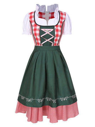 Grünes Trachten Oktoberfest Dirndl Spitzen Plaid Dirndl Kleid