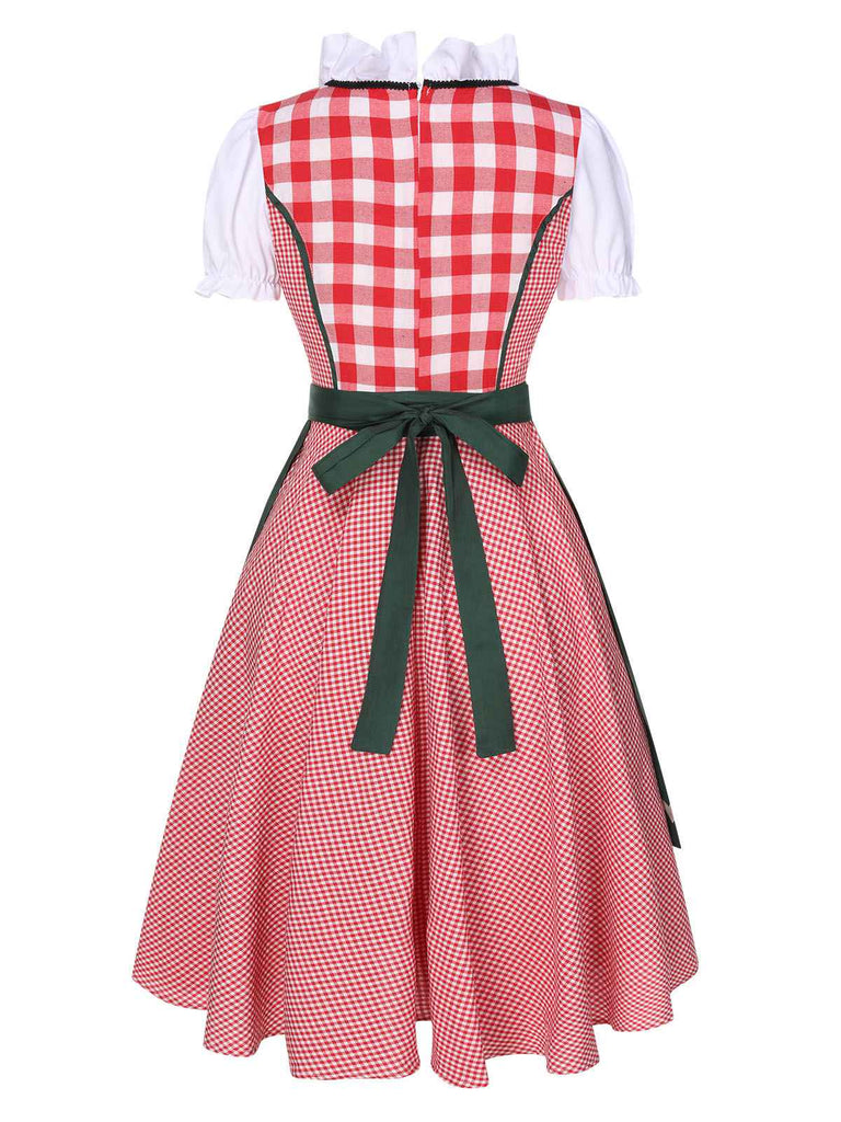 Trachten Oktoberfest Dirndl Spitzen Plaid Dirndl Kleid