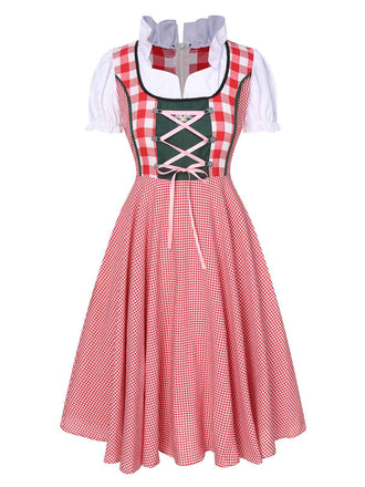 Grünes Trachten Oktoberfest Dirndl Spitzen Plaid Dirndl Kleid