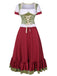 2PCS Rot 1950er Oktoberfest Blumen Puffärmel Bluse & Rock