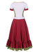 2PCS Rot 1950er Oktoberfest Blumen Puffärmel Bluse & Rock