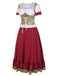 2PCS Rot 1950er Oktoberfest Blumen Puffärmel Bluse & Rock