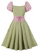 Blasses Grün 1950er Kontrast Puffärmel Kleid