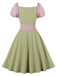 Blasses Grün 1950er Kontrast Puffärmel Kleid