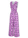 [Vorverkauf] Lila 1970er V-Ausschnitt Blumen Ärmellos Jumpsuit