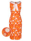 Orange 1930er Tie Neck Floral Sleeveless Kleid
