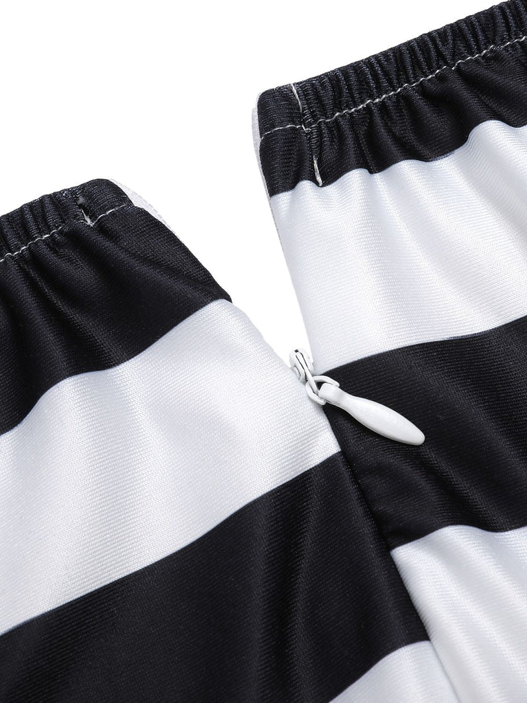 Schwarz Beetlejuice Kostüm 1960er Schulterfrei Stripes Jumpsuit