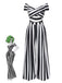 Grün 1960er Schulterfrei Streifen Jumpsuit