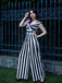 Schwarz Beetlejuice Kostüm 1960er Schulterfrei Stripes Jumpsuit