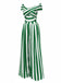 Grün 1960er Schulterfrei Streifen Jumpsuit
