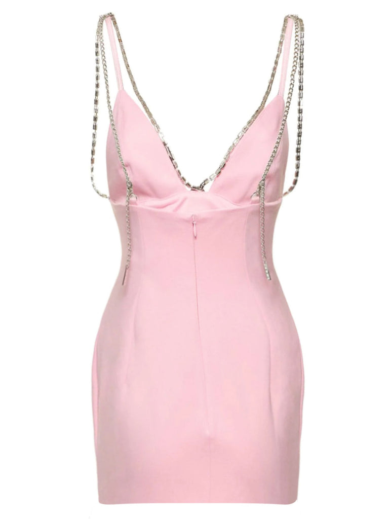 1970er Solid Spaghetti Träger Rhinestones Dress