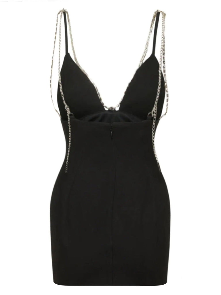 1970er Solid Spaghetti Träger Rhinestones Dress