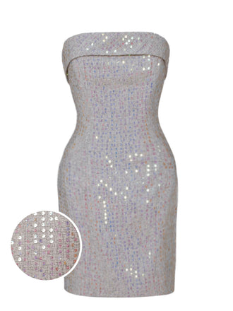 Silver 1970er Bandeau Sequin Pencil Dress