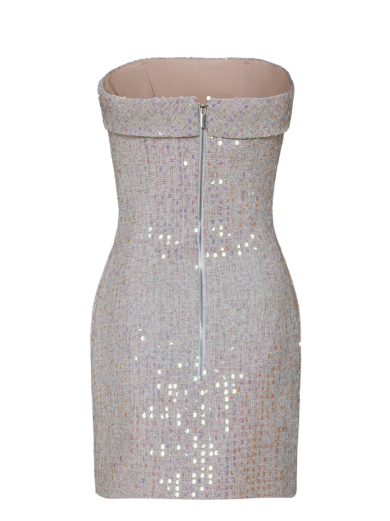 Silver 1970er Bandeau Sequin Pencil Dress