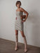 Silver 1970er Bandeau Sequin Pencil Dress