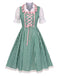 2PCS 1950er Oktoberfest Dirndl Weiß Top & Grün Plaid Kleid & Rosa Schürze