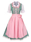 2PCS 1950er Oktoberfest Dirndl Weiß Top & Grün Plaid Kleid & Rosa Schürze