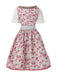 2PCS 1950er Oktoberfest Weiß Top & Rose Kleid & Rot Schürze