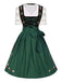 2PCS 1950er Oktoberfest Dirndl Weiß Top & Schwarz Kleid & Grün Schürze