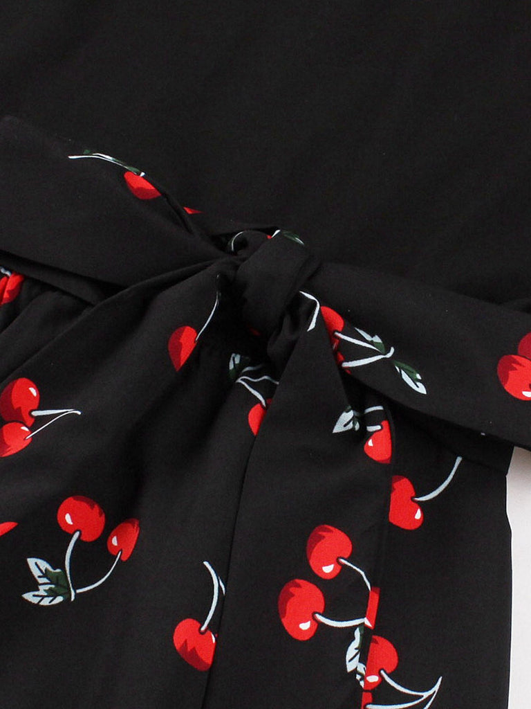 [Vorverkauf] Schwarz 1950er Red Kirsche Patchwork Swing Kleid