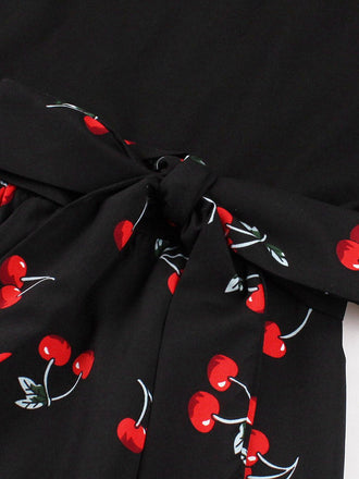 [Vorverkauf] Schwarz 1950er Red Kirsche Patchwork Swing Kleid