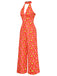 [Vorverkauf] Orange 1960er Blumen Rückenfrei Jumpsuit