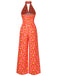 [Vorverkauf] Orange 1960er Blumen Rückenfrei Jumpsuit