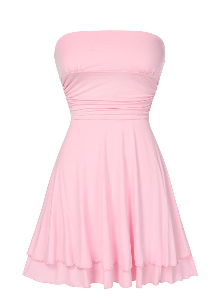 1960er Bandeau Solide Figurbetont Kleid