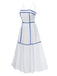 Weiß 1950er Spaghetti Träger Blau Linien Kleid