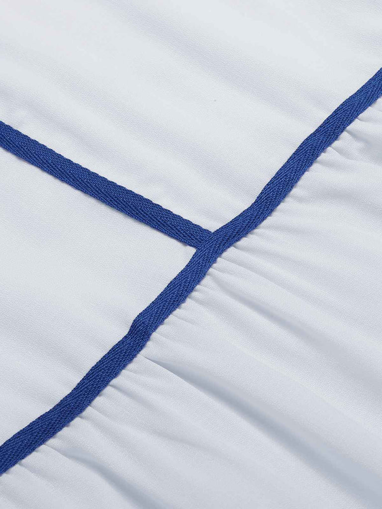 Weiß 1950er Spaghetti Träger Blau Linien Kleid