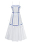Weiß 1950er Spaghetti Träger Blau Linien Kleid