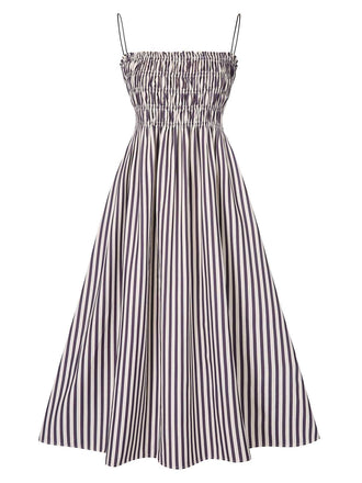 Schwarz 1950er Streifen Wrinkles Spaghetti Träger Dress