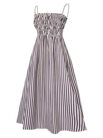 Schwarz 1950er Streifen Wrinkles Spaghetti Träger Dress