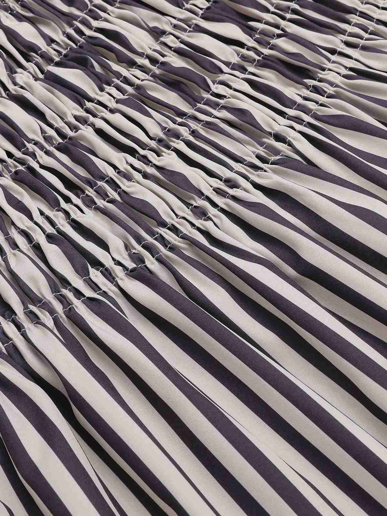 Schwarz 1950er Streifen Wrinkles Spaghetti Träger Dress