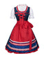 2PCS Blau 1950er Oktoberfest Dirndl Kleid & Rot Schürze