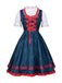 2PCS Blau 1950er Oktoberfest Dirndl Kleid & Rot Schürze