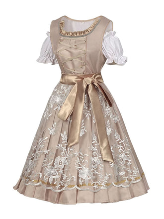 Sekt 1950er Oktoberfest Dirndl Puffärmel Top & Blumen Bogen Kleid