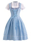 Blau 1950er Oktoberfest Dirndl Spitze Patchwork Kleid Set