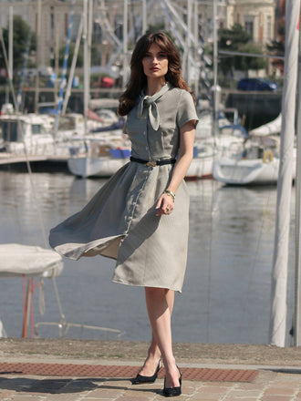 Braun 1940er Kleines Fensterkaro Plaid Kleid