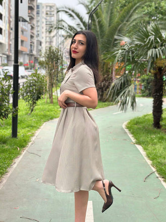 Braun 1940er Kleines Fensterkaro Plaid Kleid