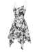 Grau 1970er Spaghetti Träger Zeitung Kleid