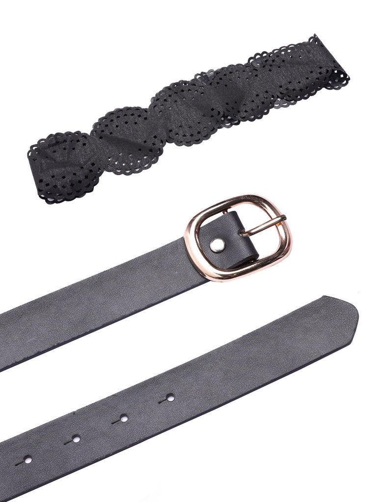 Schwarz 1950er Wednesday Kostüm Solide Gothic Spitze Kleid mit Gürtel