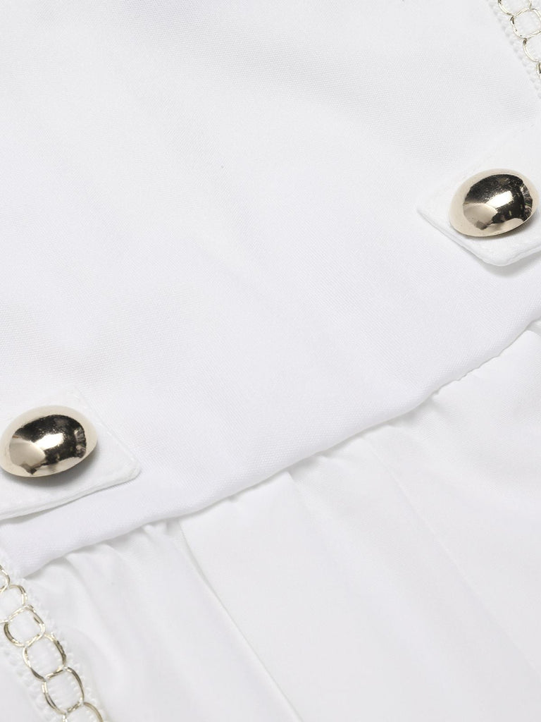 Weiß 1930er Solide Kette Verschönert Halter Jumpsuit