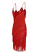Red 1920er Spaghetti Träger Sequin Fringe Kleid