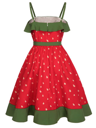 [Vorverkauf] [Übergröße] Rotes 50er Kleid mit Erdbeeren und Rüschen