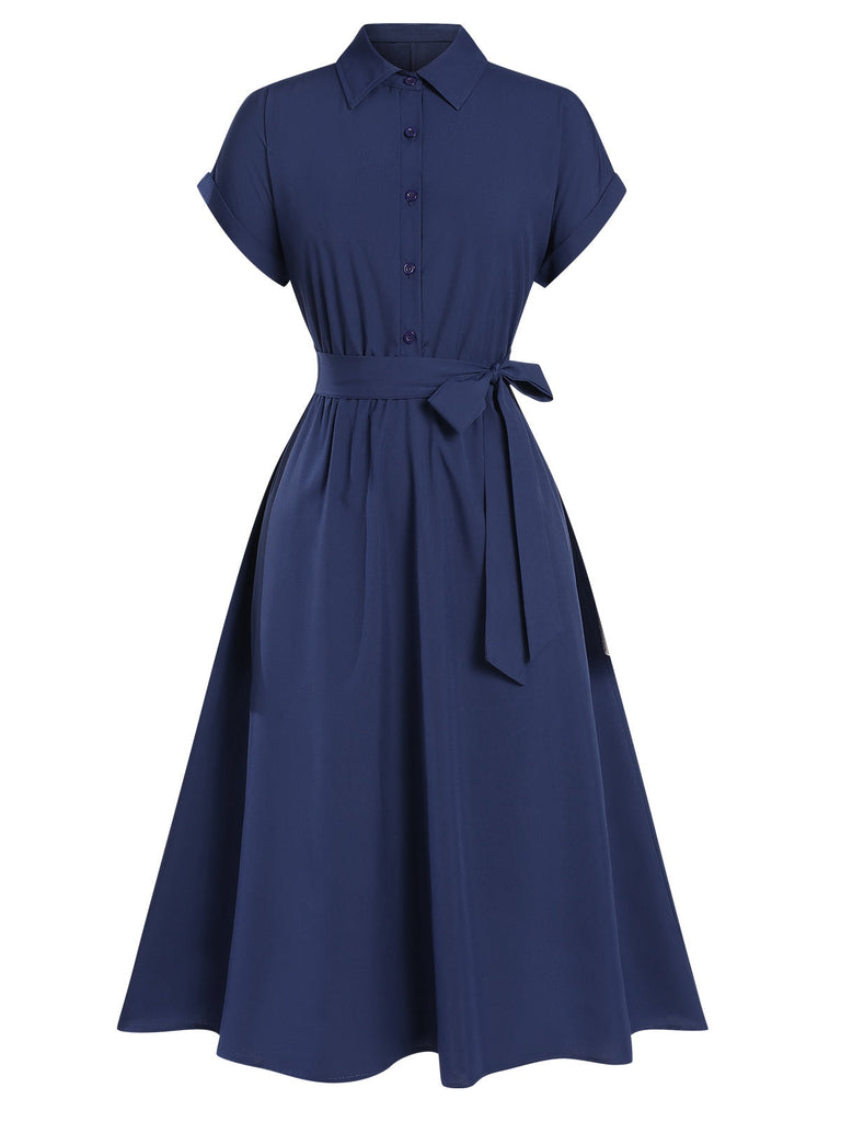 [Vorverkauf] 1950er Solide Flügelärmel Knöpfen Hemdkleid
