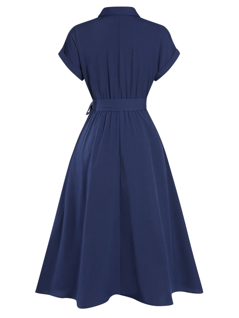 [Vorverkauf] 1950er Solide Flügelärmel Knöpfen Hemdkleid